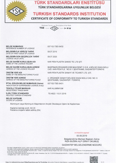 Türk Standartları Uygunluk Belgesi
